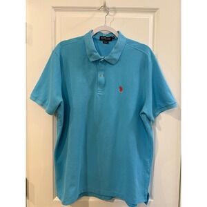US Polo Assn Mens XL Light Blue Performance Pique Short Sleeve Polo Shirt